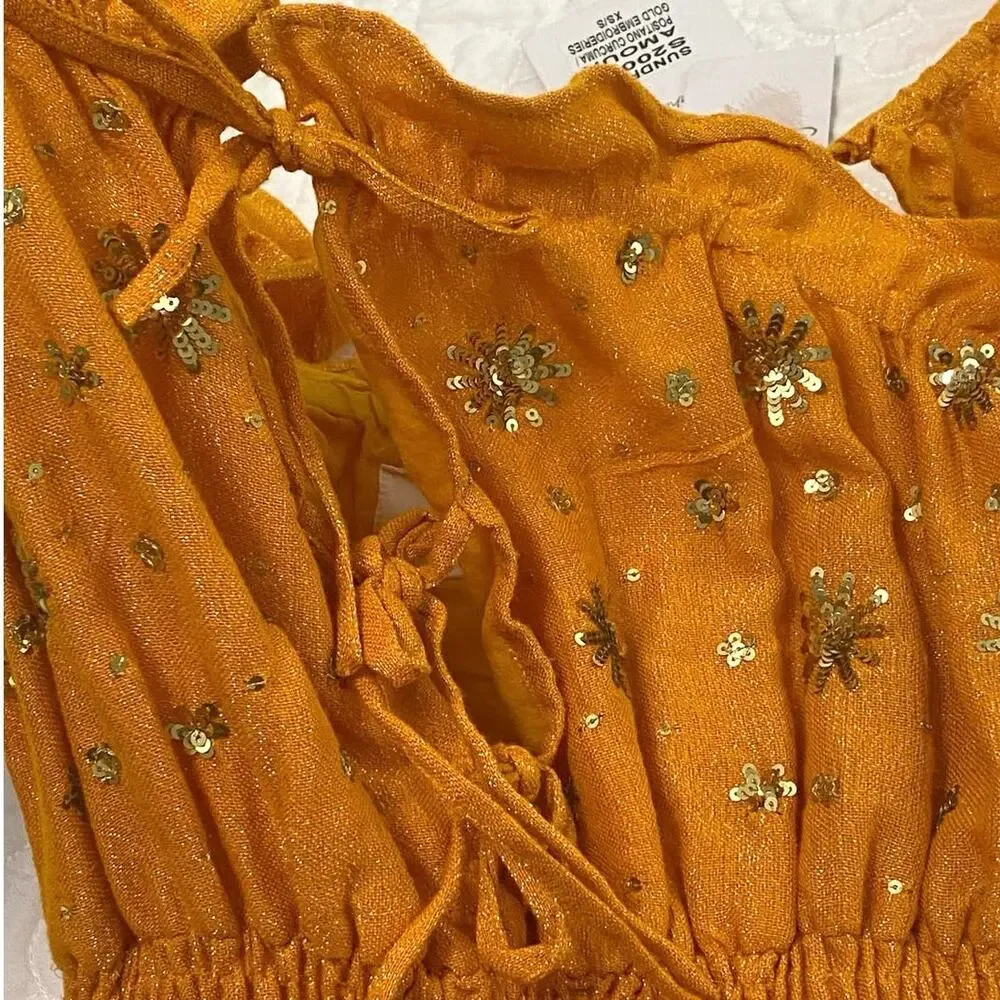 REVOLVE Orange Ruched Ruffled Midi Dress - Picture 8 of 11